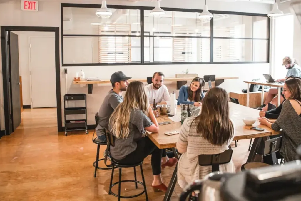 Group of colleagues meeting at work meeting room